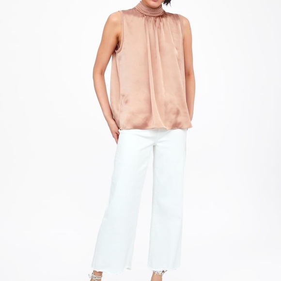 Zara Dusty Rose Pink Satin High Neck Blouse - Picture 8 of 9